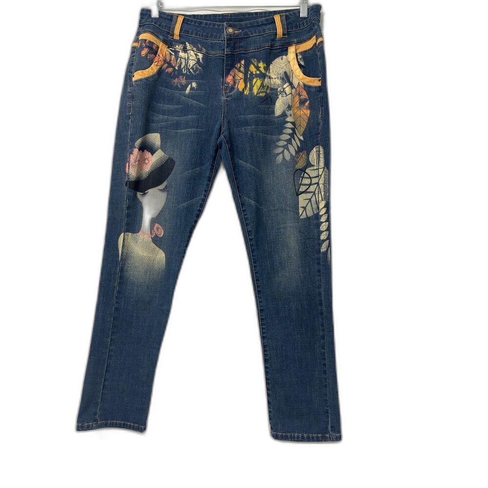 Simon Chang Arriere Limited Edition Jeans 12 Large Embellished Art To Wear Rare